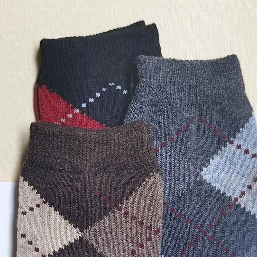 Men's Splicing Diamond Wool Socks Warm Winter Mid-Length Cold-Resistant Boot Socks