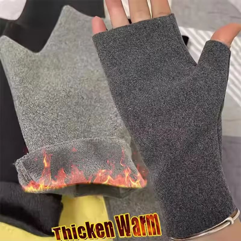 Women's Warm Half Finger Velvet Winter Gloves – Autumn and Winter Open Finger Hand Warmers