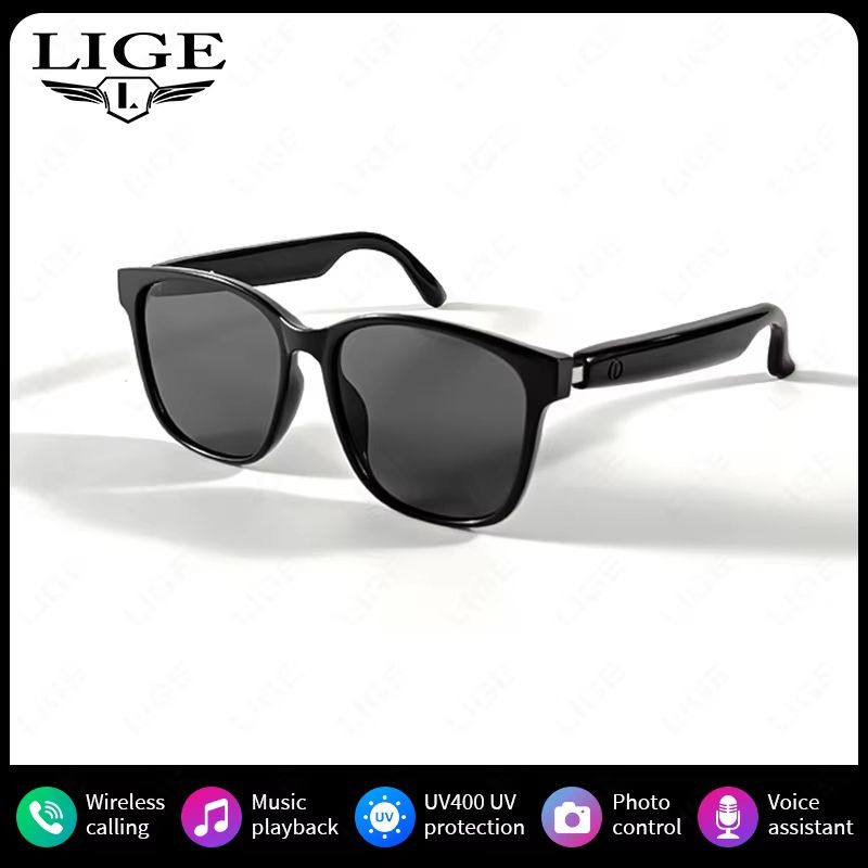 LIGE AI Voice Smart Sunglasses with Bluetooth Calls and Camera Control