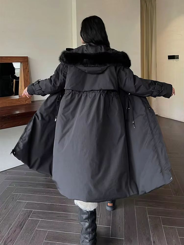 Plus Size Hooded Furry Winter Cotton Jacket Windproof Thickened Plush Warm Coat