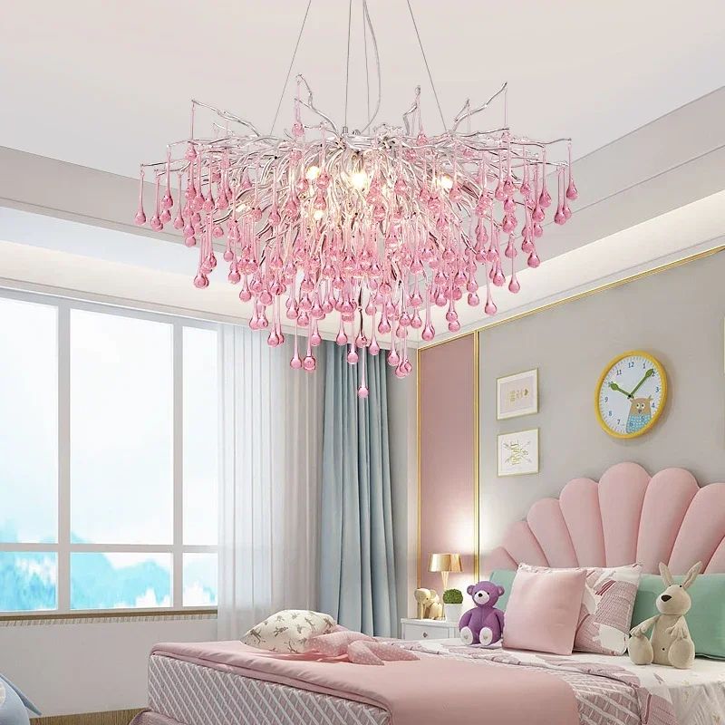 Luxury Crystal Branch Chandelier Modern Teardrop Ceiling Light for Living Room Dining Space