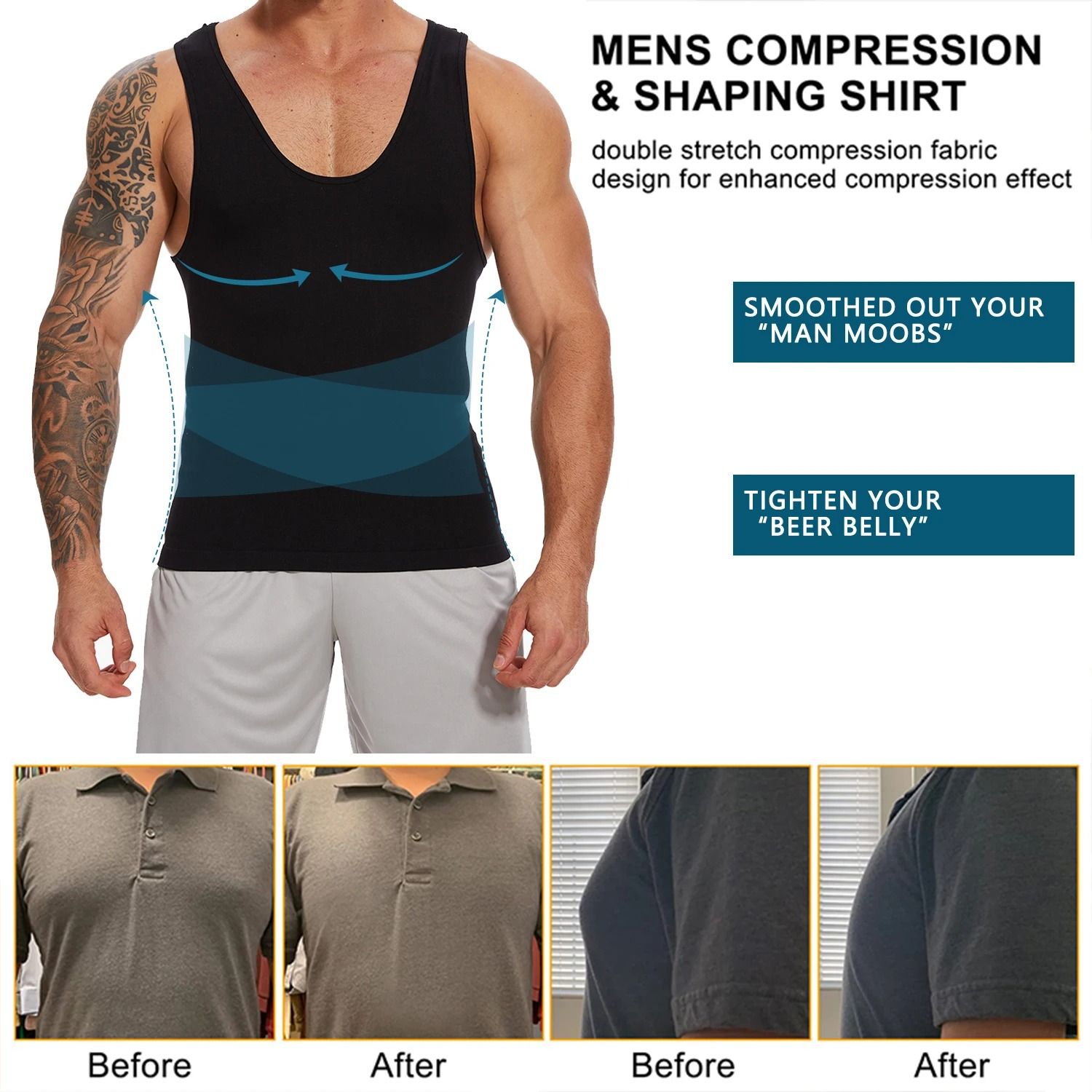 Men Slimming Body Shaper Compression T Shirt with Tummy Control