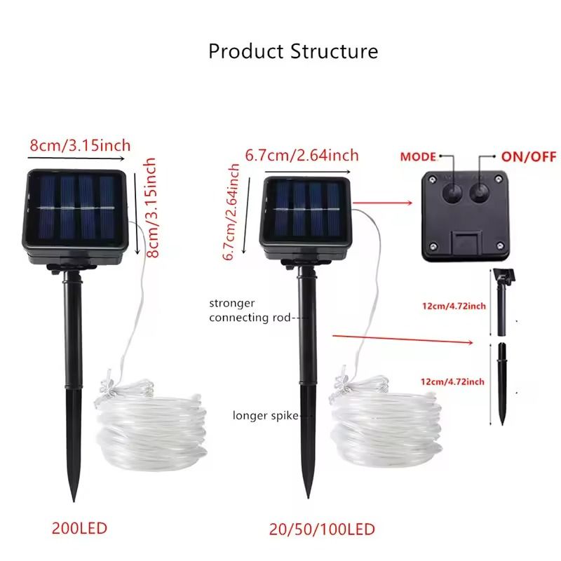 100-LED Solar Tube String Light Warm White Outdoor Garden Light