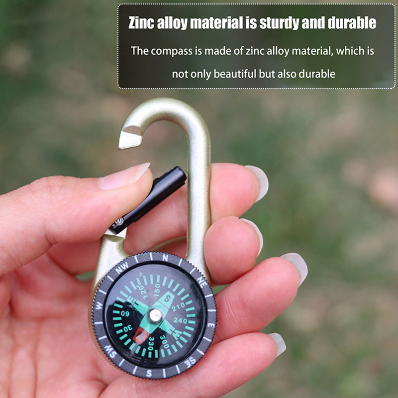 Mini Compass Keychain with Carabiner and Thermometer Outdoor Survival Hiking Gear