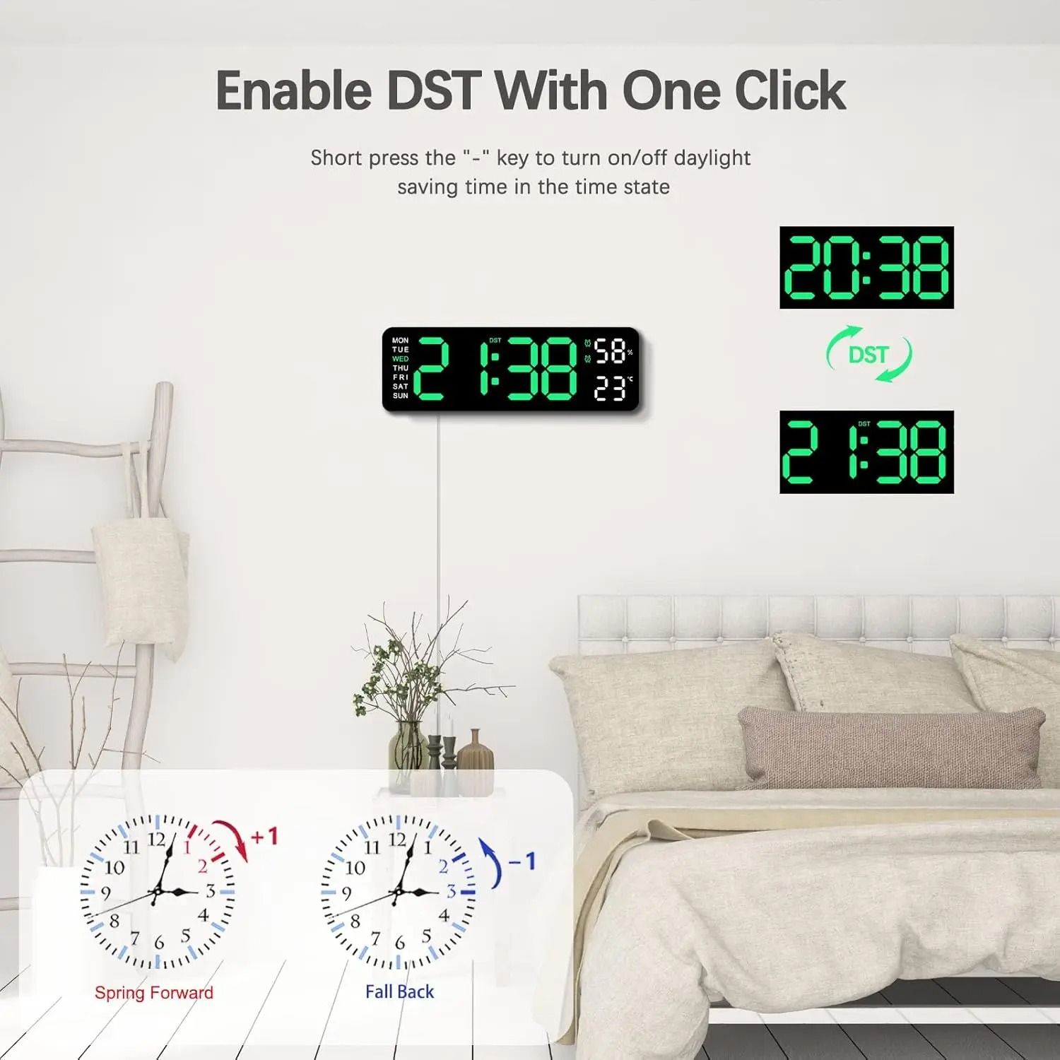 Smart LED Wall Clock Silent Digital Desk Clock with Thermometer Calendar