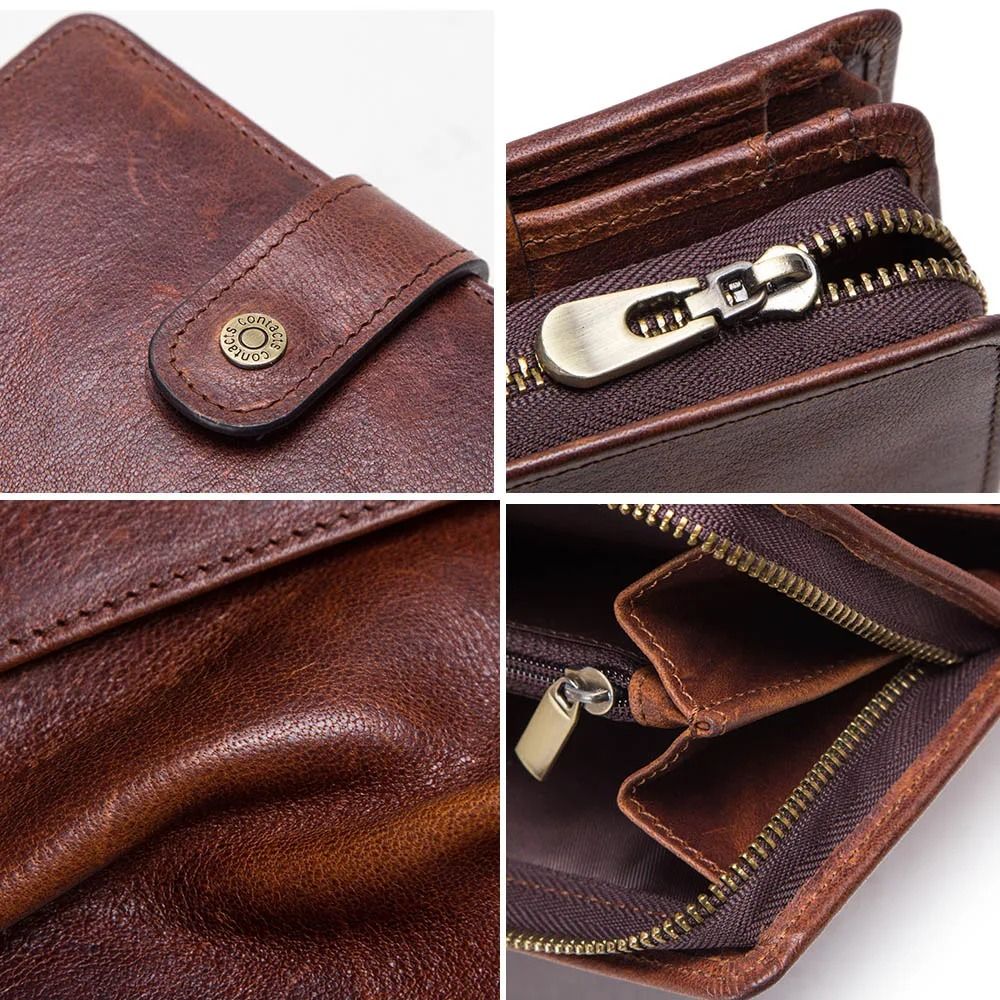 Genuine Leather RFID Blocking Wallet with Coin Pocket