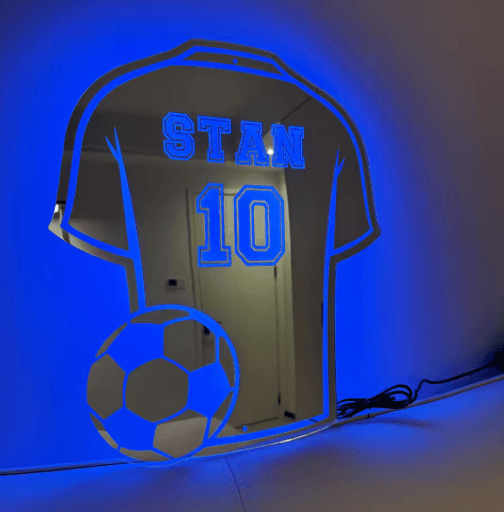 Custom LED Football Shirt Mirror Personalized Acrylic Wall Decor for Man Cave