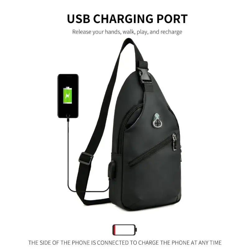 Men Fashion Crossbody Bag Trendy Chest Bag Usb Shoulder Bag Leisure Small Chest Bag Large Capacity Chest Bag