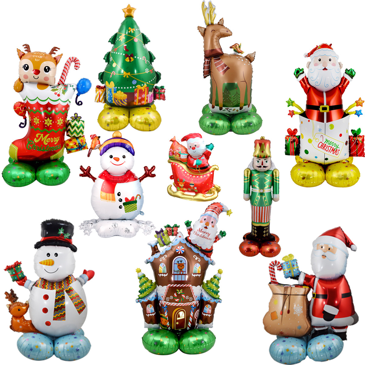 Christmas Snowman Foil Balloons, Santa Claus Tree Elk, Holiday Party Decorations