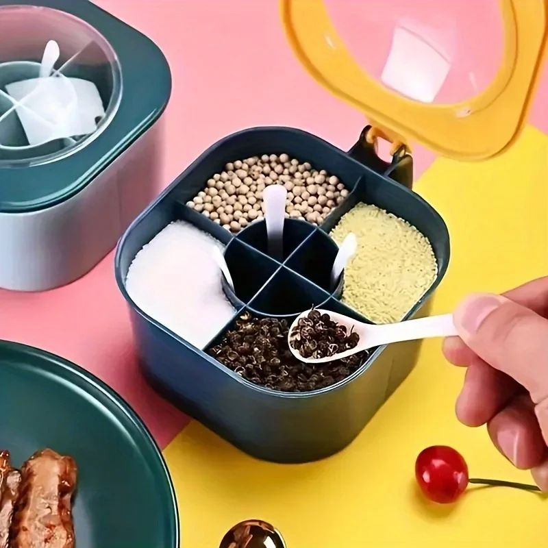 4 in 1 Seasoning Box with Lid and Spoons Large Capacity