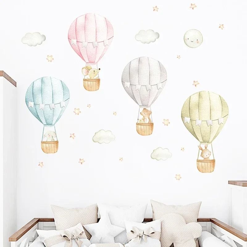 Watercolor Hot Air Balloon Nursery Wall Stickers Kids Room Decor