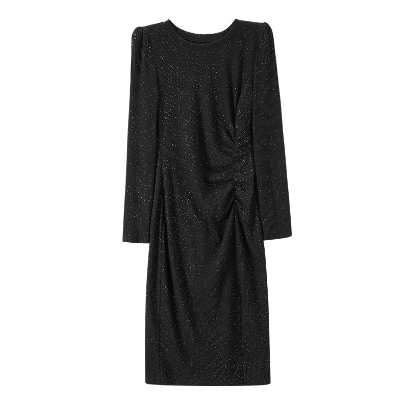 Black Sequin Bodycon Dress for Women, Autumn Elegant Lady Sexy Split Knitted Birthday Dress, Luxury Evening Wear
