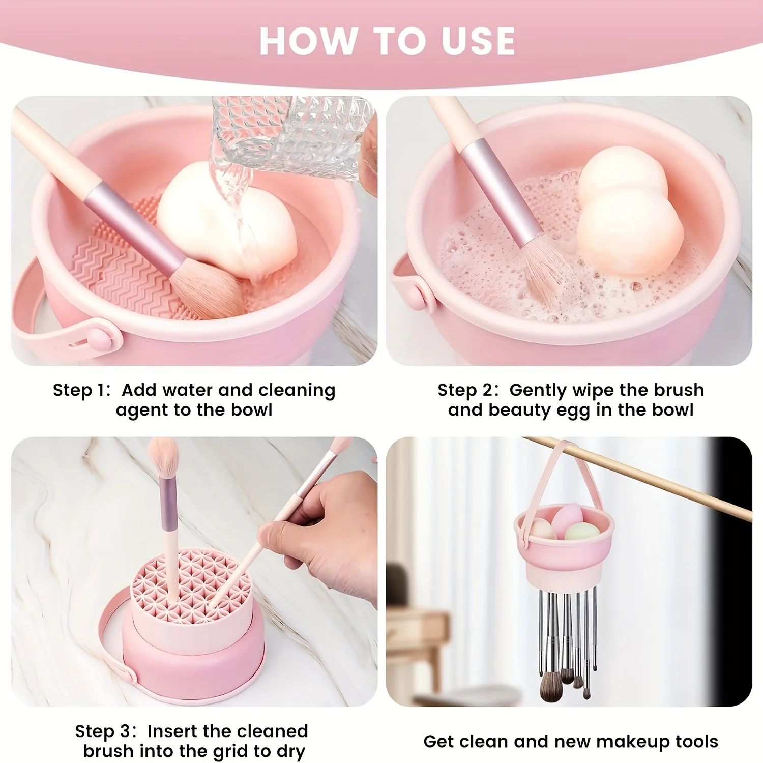 CleanEase 3-in-1 Silicone Makeup Brush Cleaner Mat & Drying Rack – All-in-One Beauty Brush Care Kit