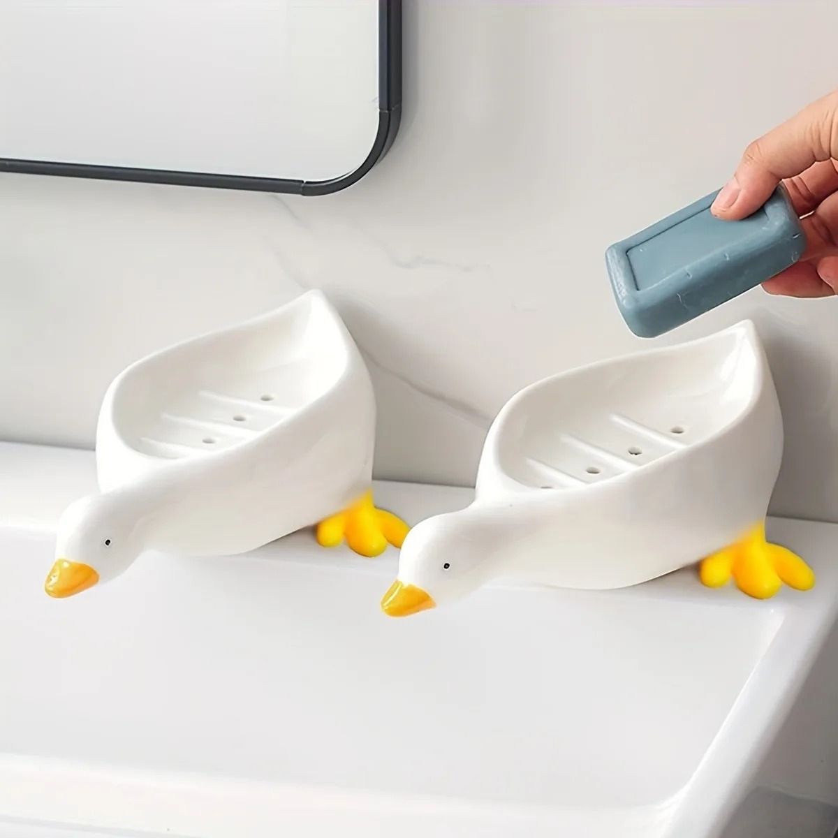 Cute Duck Shaped Soap Dish Self Draining Bathroom Holder