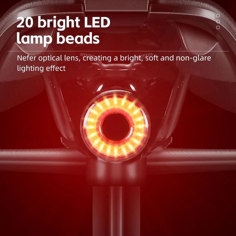 Smart Bike Tail Light Waterproof USB Rechargeable Rear Cycling Light