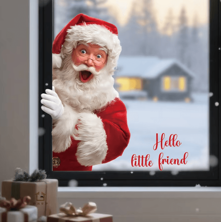 FestiveCling Santa Window Stickers – Removable Static Cling Christmas Decor