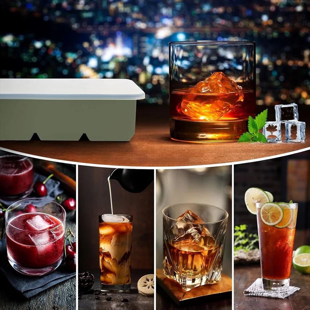 Premium Stackable Large Square Ice Cube Tray with Spill-Proof Lid