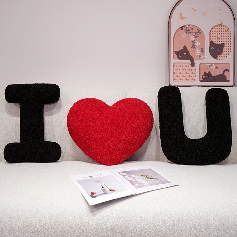 I Love U Soft Seat Cushion, Black English Letters Plush Pillow for Back Support, Sofa Chair Plushie Decoration