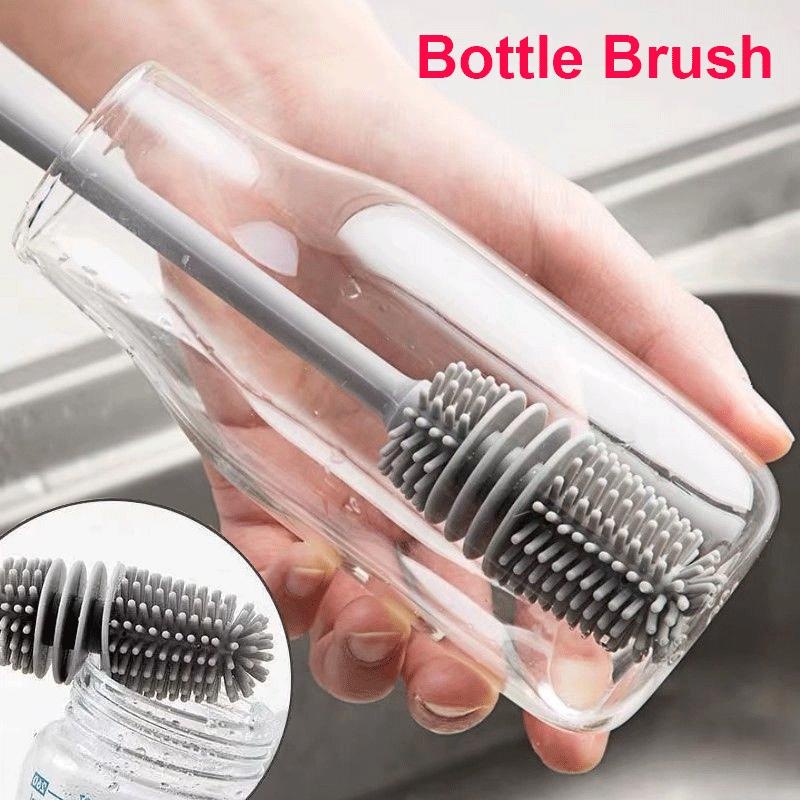 Silicone Bottle and Cup Cleaning Brush Long Handle Glass Scrubber for Kitchen, Milk Bottles, and Drinkware