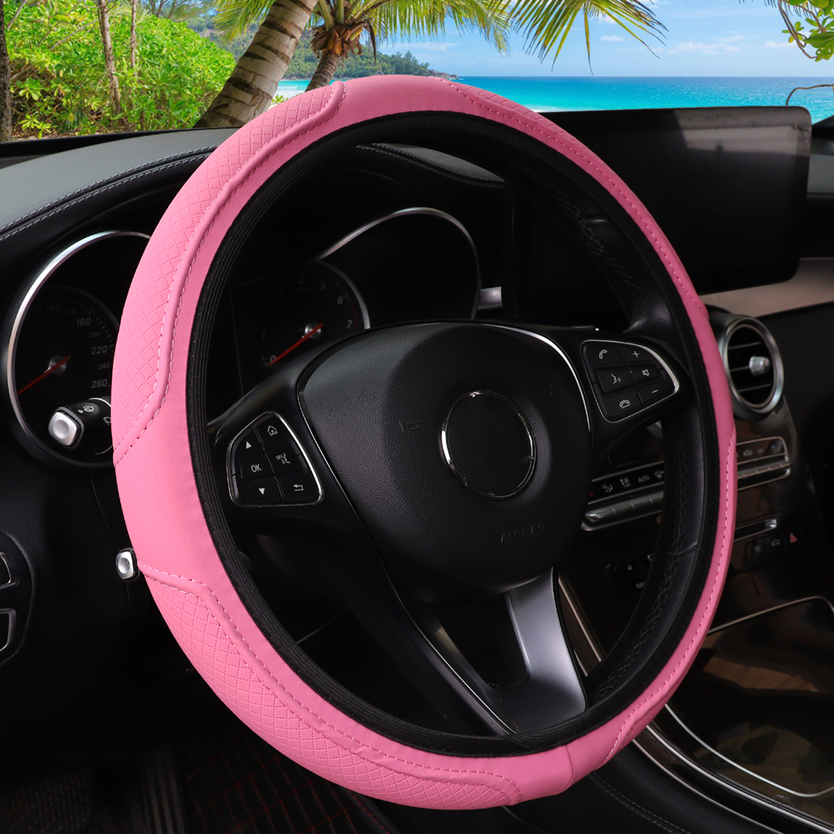 Artificial Leather Three Dimensional Embossed Steering Wheel Cover