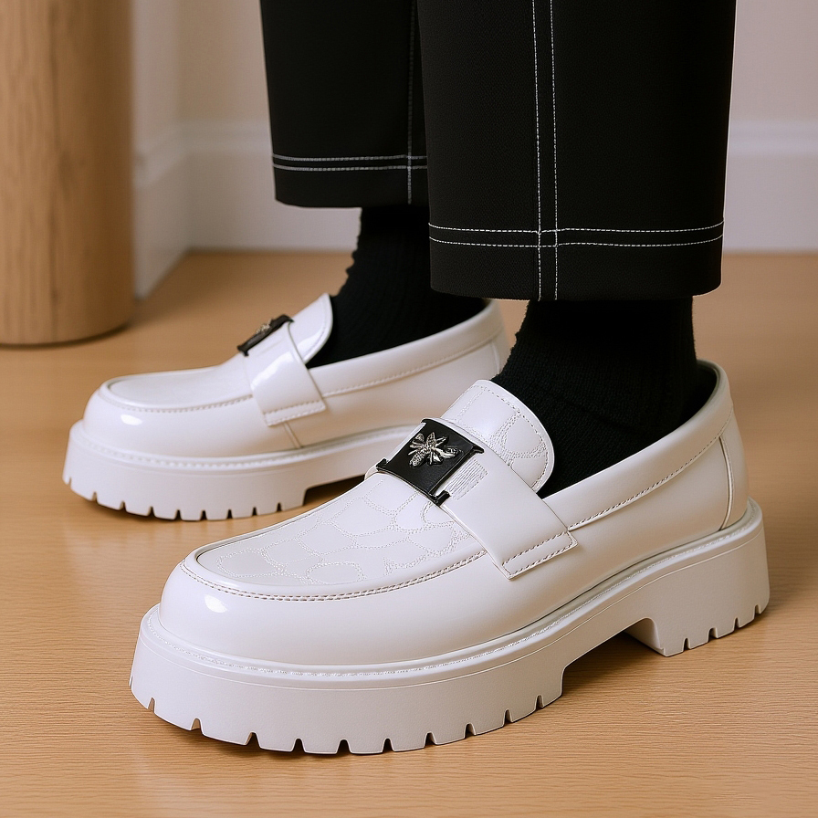 Luxury Leather Shoes, Men's Round Toe Loafers, Non-Slip, Thick Soled Business Office Formal Dress Shoes