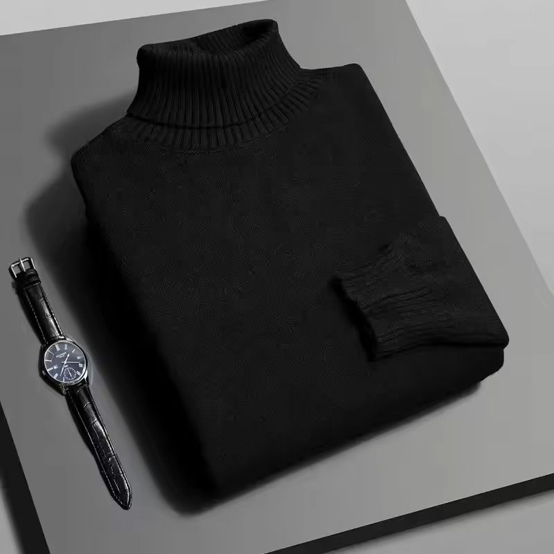 Mens Slim Fit Knitted Turtleneck Sweater with Long Sleeves and Anti-Pilling Fabric