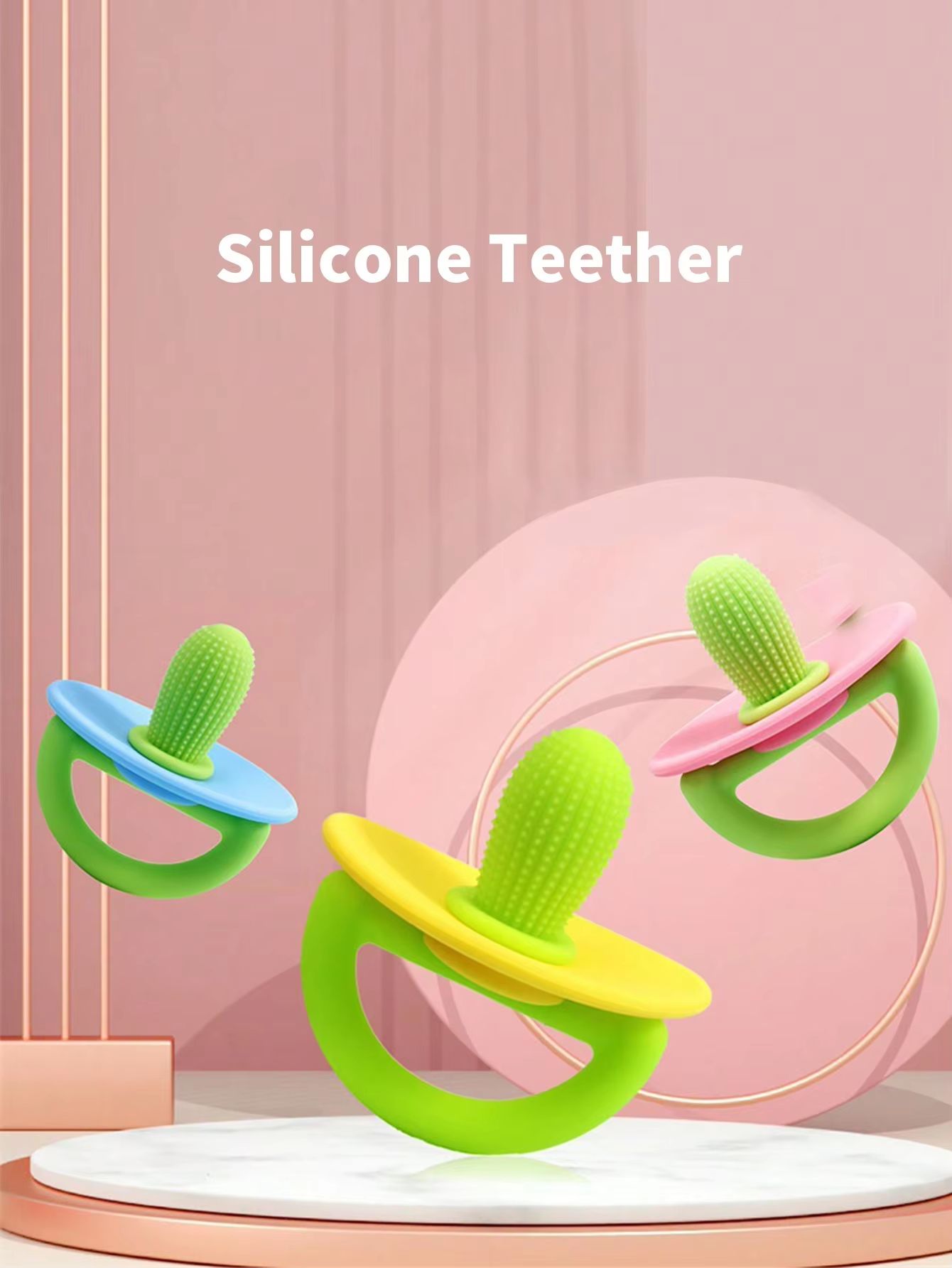 Soft Silicone Pacifier-Style Baby Teether Ring with Massage Dot