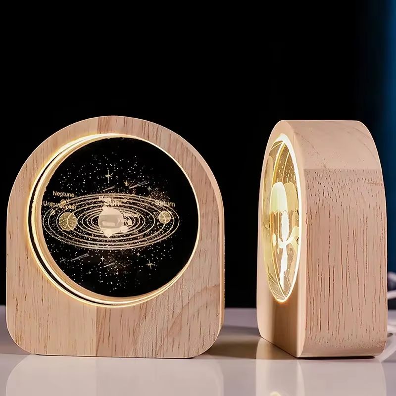 3D Crystal Glass Solar System Decoration Laser-Engraved
