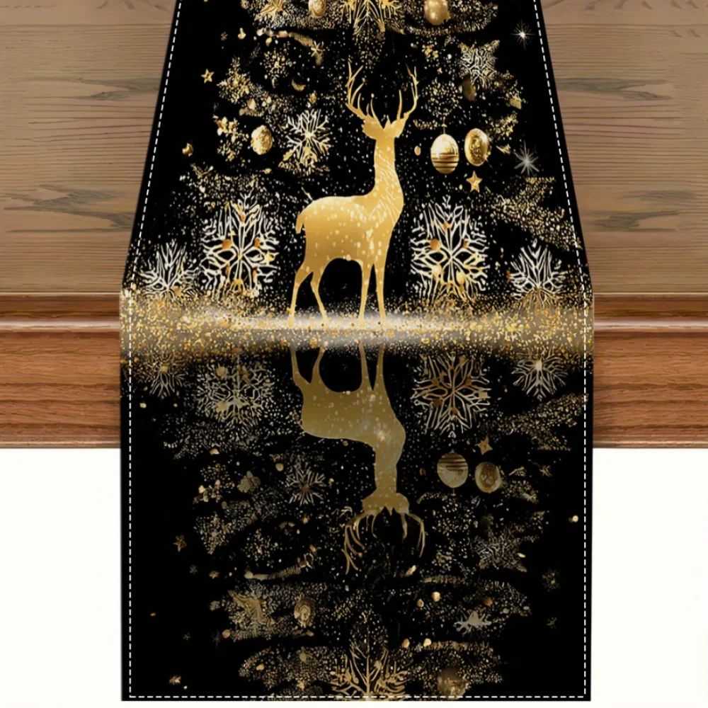 Black Gold Winter Table Runner Decor