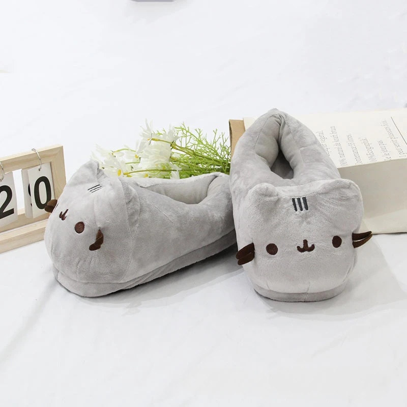 Warm Winter Slides Cartoon Full Covered Cat Slippers Soft Plush Doll Indoor Cute Anime Bedroom Shoes Home Use