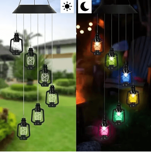 VintageGlow Solar Wind Chime Lantern Retro Hanging Garden Lantern with Solar Light
