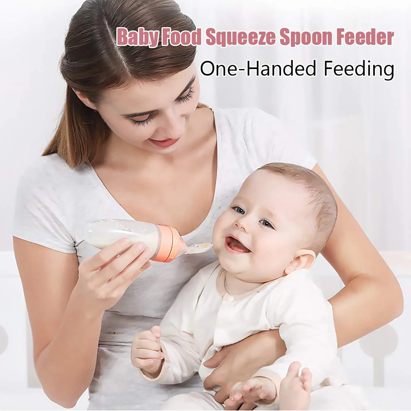 Depressible Silicone Bottle Feeding Safe Baby Feeding, Spoon Squeeze Training Feeder for Toddlers