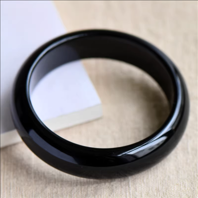 Elegant Real Black Jade Bangle Bracelet, Natural Chalcedony Stone Solid Bangle, a Timeless Jewelry Gift for Women
