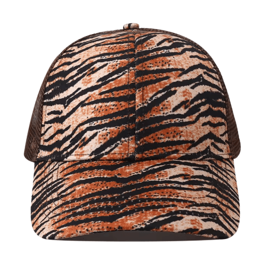Leopard Print High Ponytail Trucker Hat Breathable Womens Mesh Snapback Cap
