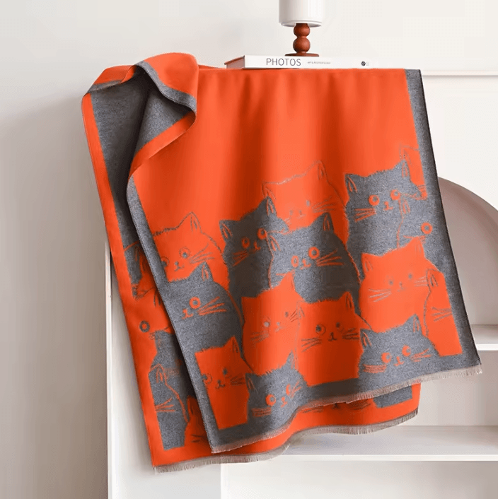 Cute Cat Jacquard Cashmere Pashmina Scarf – Thick Winter Warmth Shawl & Coldproof Blanket