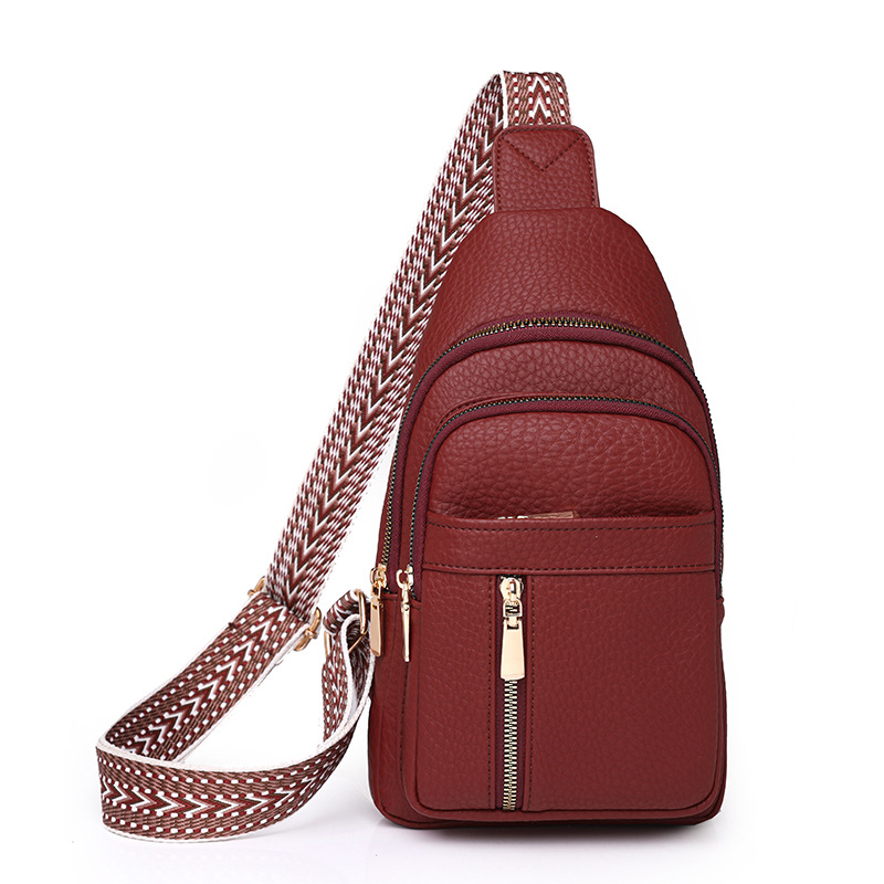 Fashionable Retro Womens Bag PU Leather Crossbody Chest Bag with Zipper