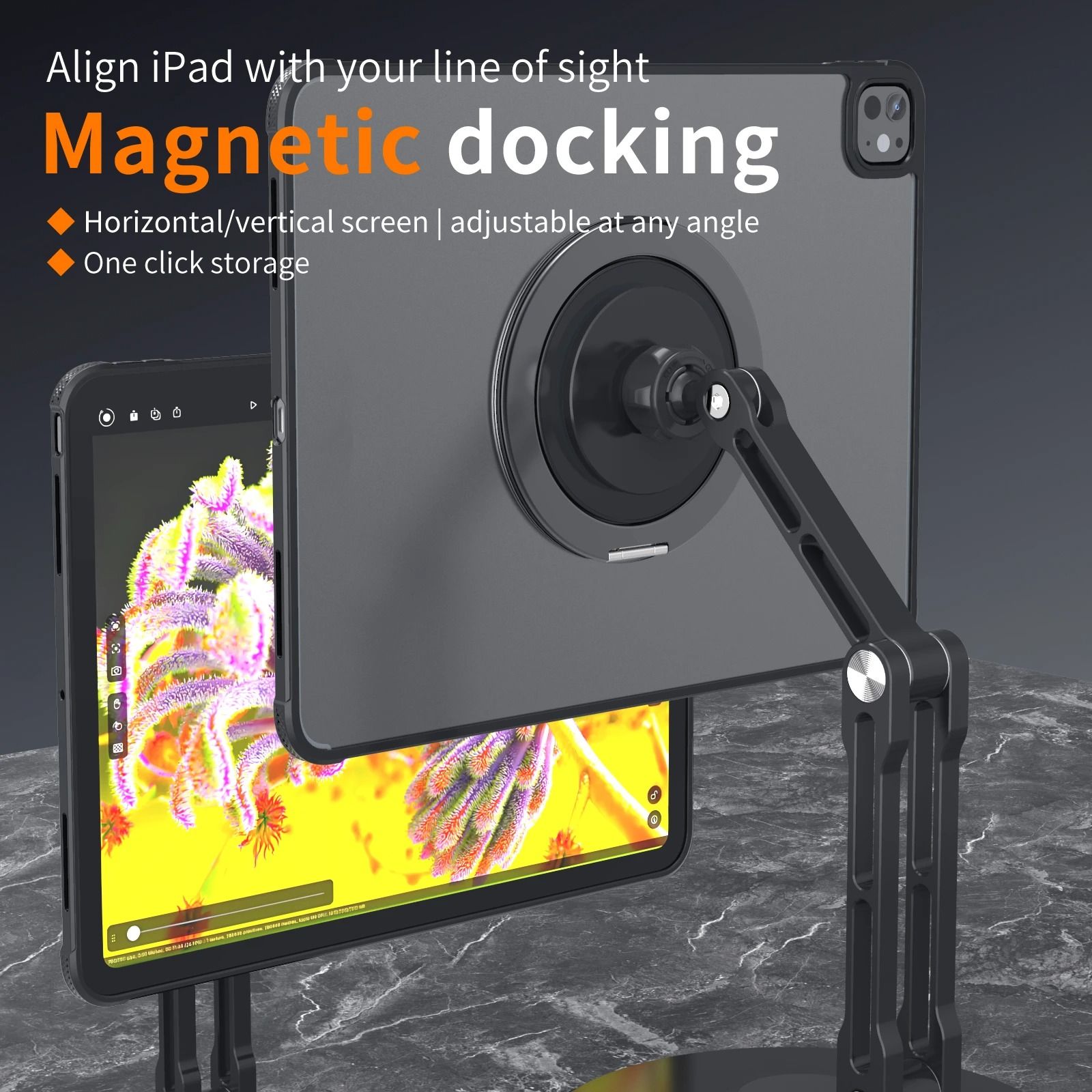 360° Rotating Magnetic Tablet Mount – Universal Metal Bracket Stand – Industrial-Grade Magnetic Display Hub