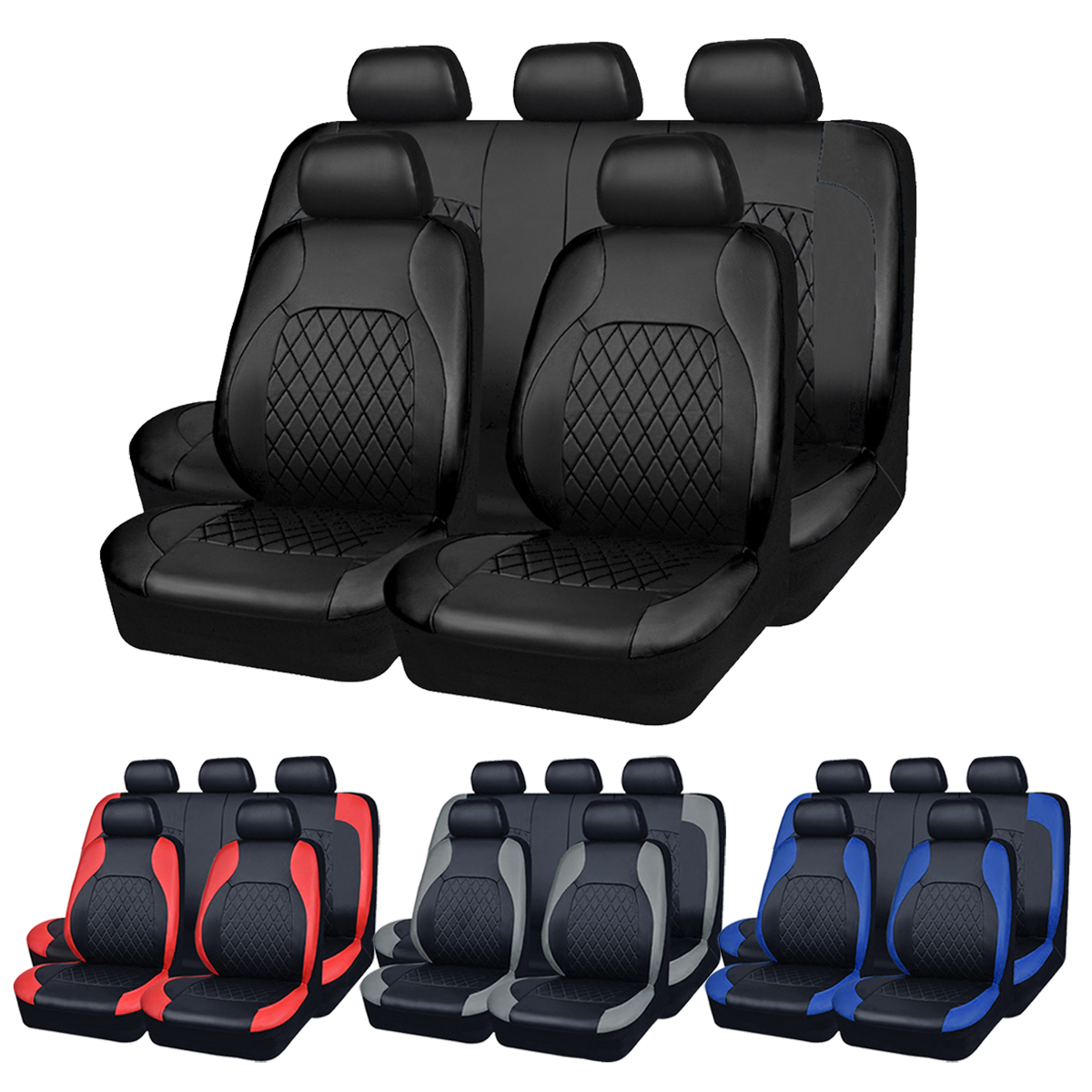 PU Leather Car Seat Cover, All Season Quilted Full Surround Protector, Universal Waterproof Fit