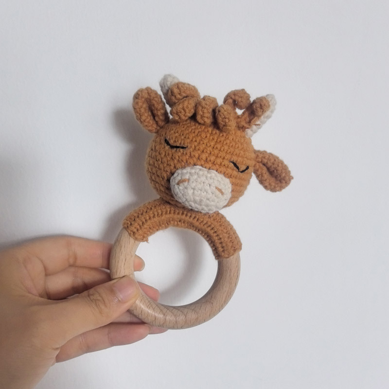 Long Ear Bunny Baby Rattler Safety Wooden Teether Mobile Crib Bell Teething Toy
