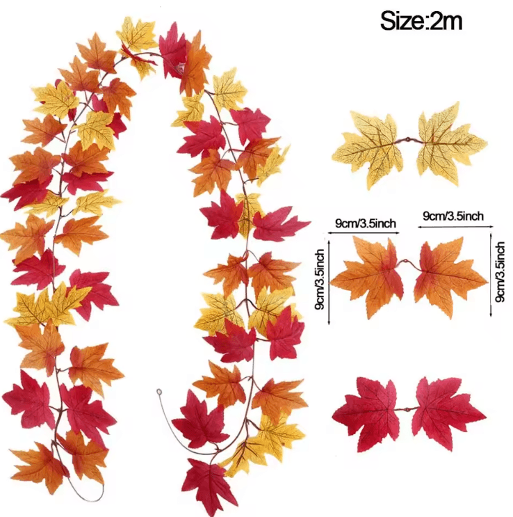 Artificial Maple Leaf Garland – Autumn Fall Vine Decor for Home, Thanksgiving & Halloween