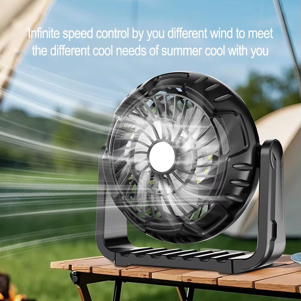 Portable USB Rechargeable Camping Fan with Light and 360° Hanging Hook