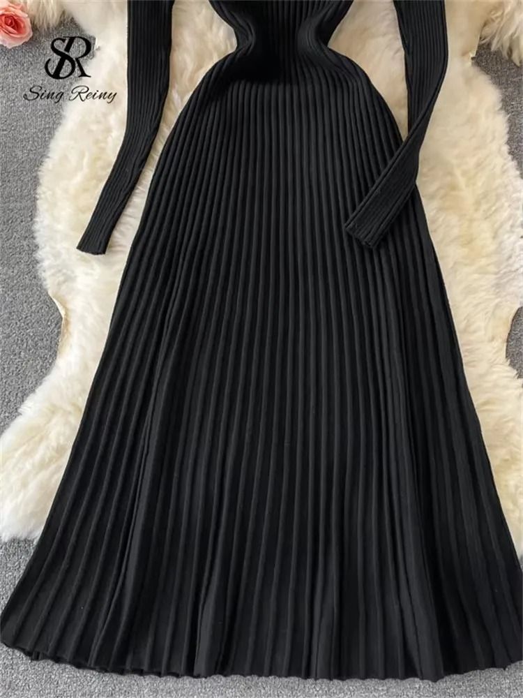 Pleated Knit Slim Bodycon Sweater Dress