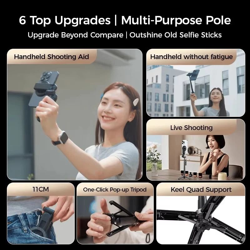 4-in-1 Magnetic Selfie Stick Tripod with 360° Rotation & Bluetooth Remote