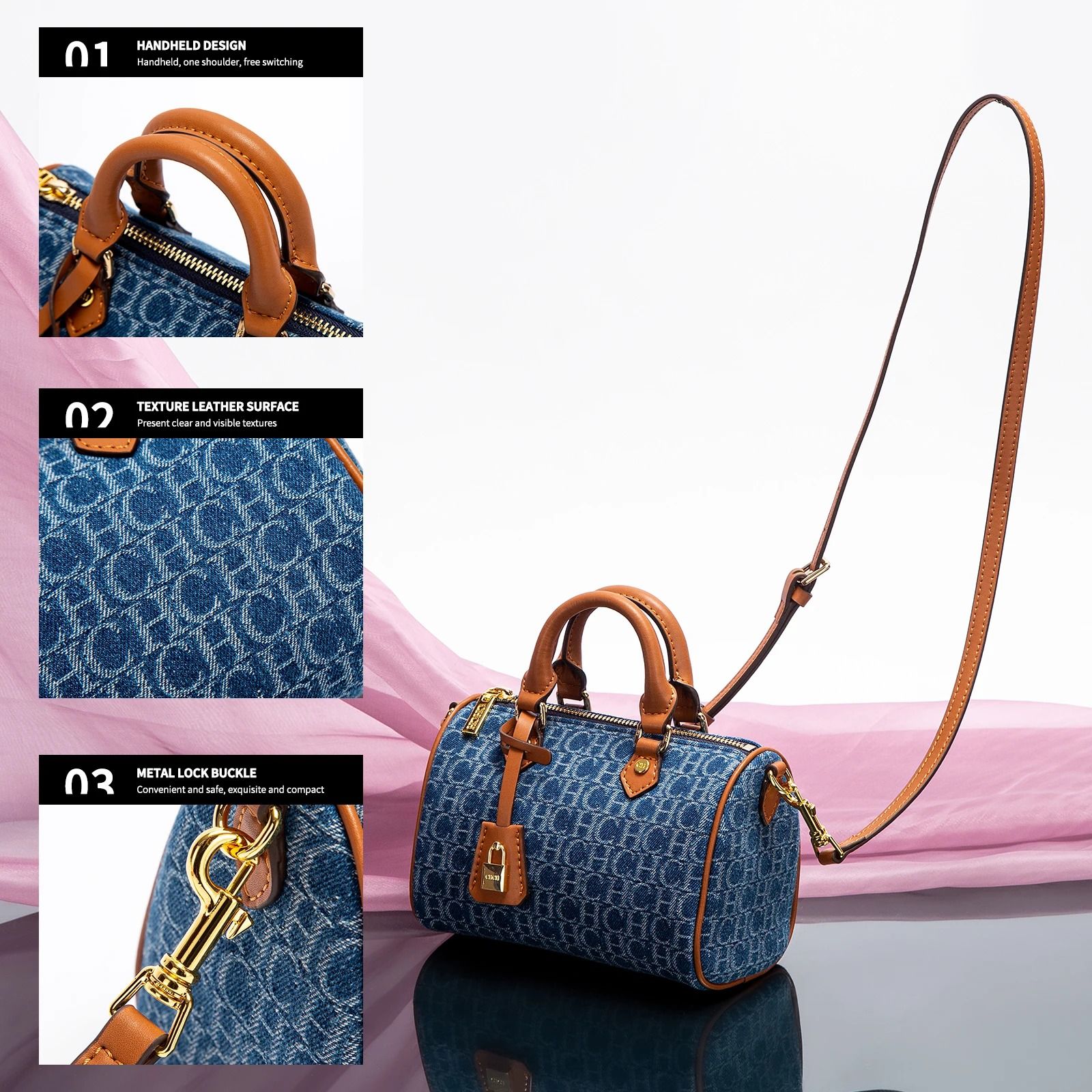 Womens Cowboy Splicing Pillow Bag Casual Party Shoulder Handbag
