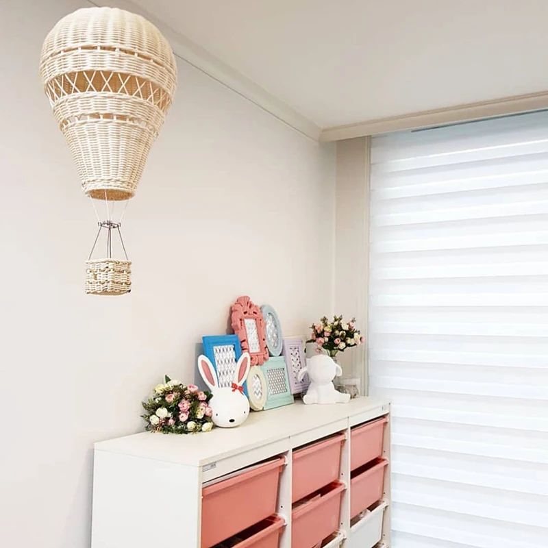 Rattan Hot Air Balloon Decor – Handwoven Boho Nursery Wall Hanging for Kids Room