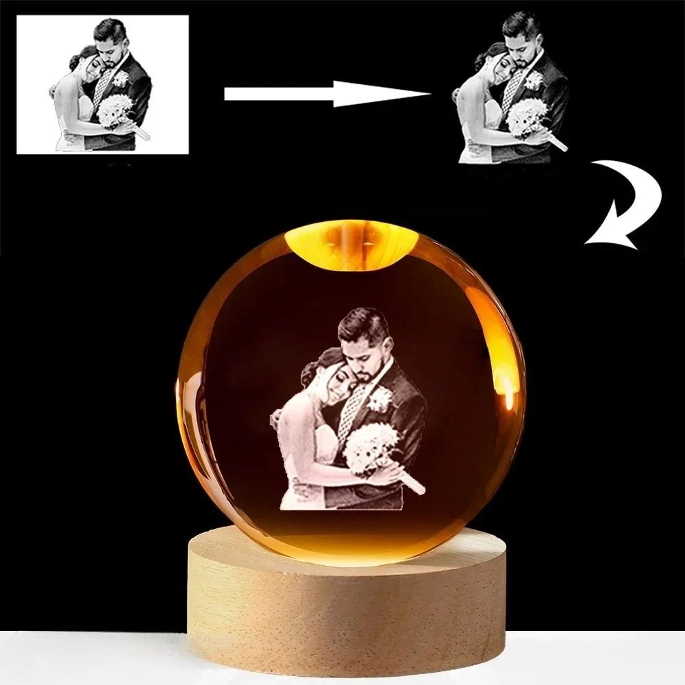 Custom LED Crystal Ball Night Light – High-Definition Photo Souvenir for Modern Bedrooms, Executive Offices,