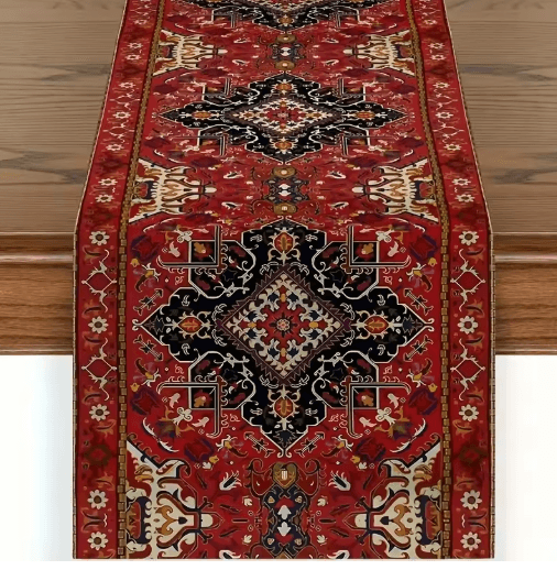 Bohemian Red Persian Table Runner – Vintage Stripe Wedding & Home Decor Accent