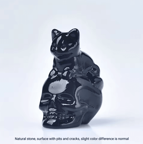CUPIDCRYSTAL Hand-Carved Crystal Skull Cat Figurine