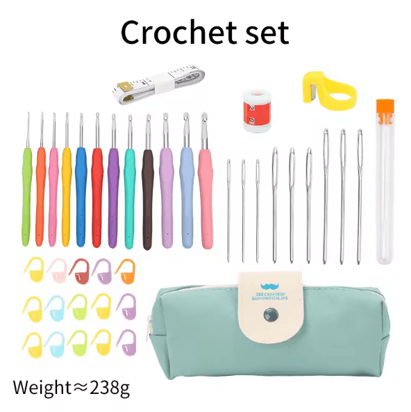 Ergonomic Extra-Long Crochet Hook Set – Complete Beginner Crochet Kit with Case