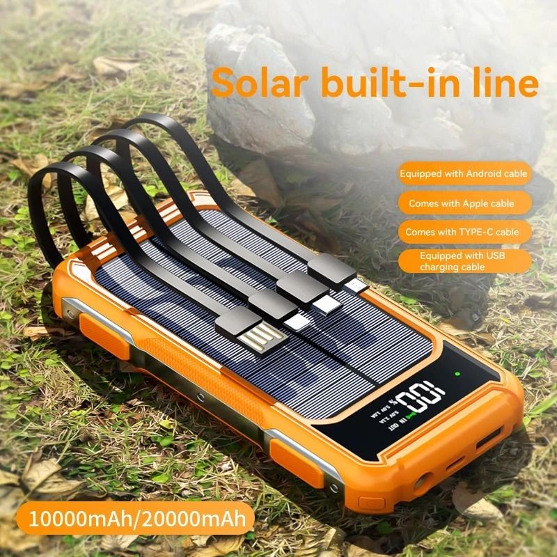 VIVO Solar Power Bank – 4-in-1 Large Capacity Portable Battery with Built-In Cables, Digital Display & Laser Light